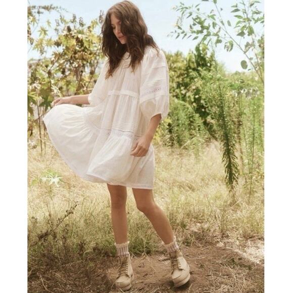 THE GREAT Dress Women’s Large The Short Nightingale Mini White Peasant Farmhouse - Picture 1 of 16